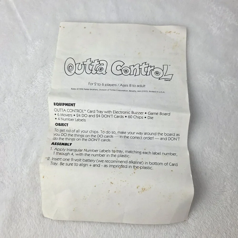 Vtg 1992 Parker Brothers Outta Control Board Game Complete Tested Working Buzzer